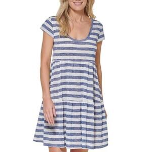 Tommy Hilfiger White & BLUE Nautical Stripe Cap Swim Dress Cover-up Large NWT